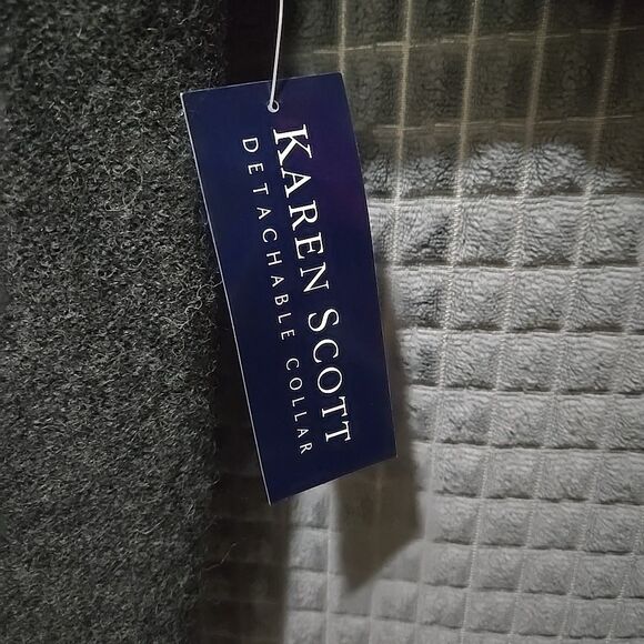 100%Wool Sweater Jacket Faux Fur SzLg Removable Collar Fuzzy Cozy Preppy Y2K NWT - Picture 6 of 16